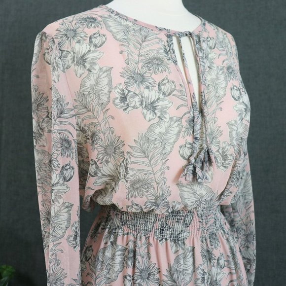 Misa Los Angeles Dress Womens M Smocked Blouson Pink Boho Chic Midi - Picture 14 of 16